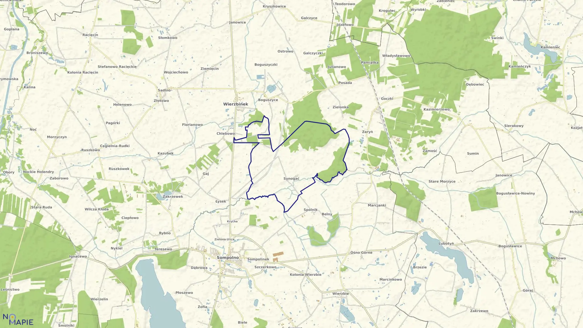 Mapa obrębu SYNOGAĆ w gminie Wierzbinek